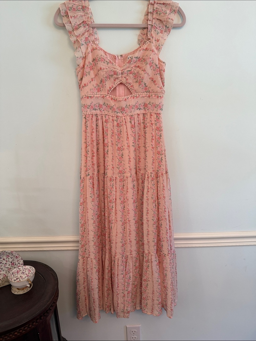 Trixxi Pink Floral Maxi Sundress with Ruffle Straps